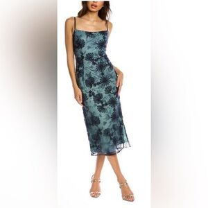 JS Collections Green Sequined Floral Mesh Appliqué Midi Dress SZ 4